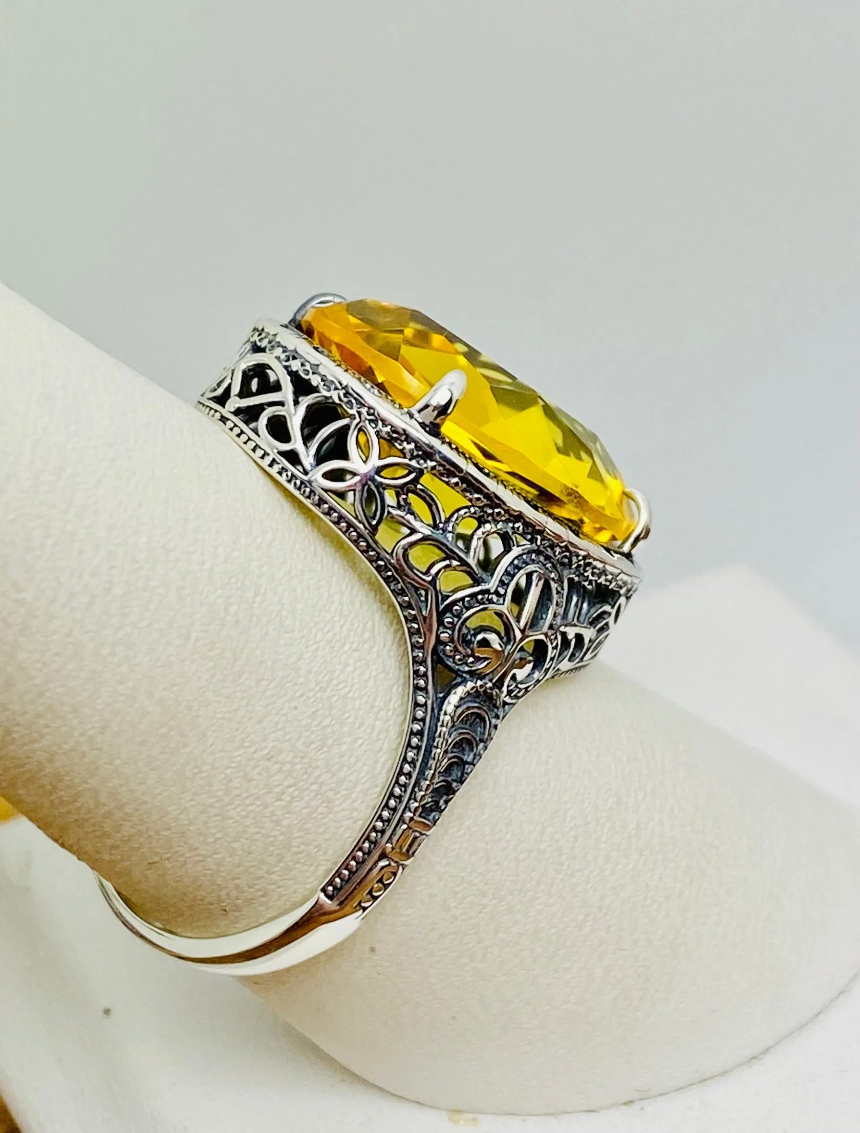 Yellow Citrine Ring, Art Deco Vintage Revival Jewelry #D230