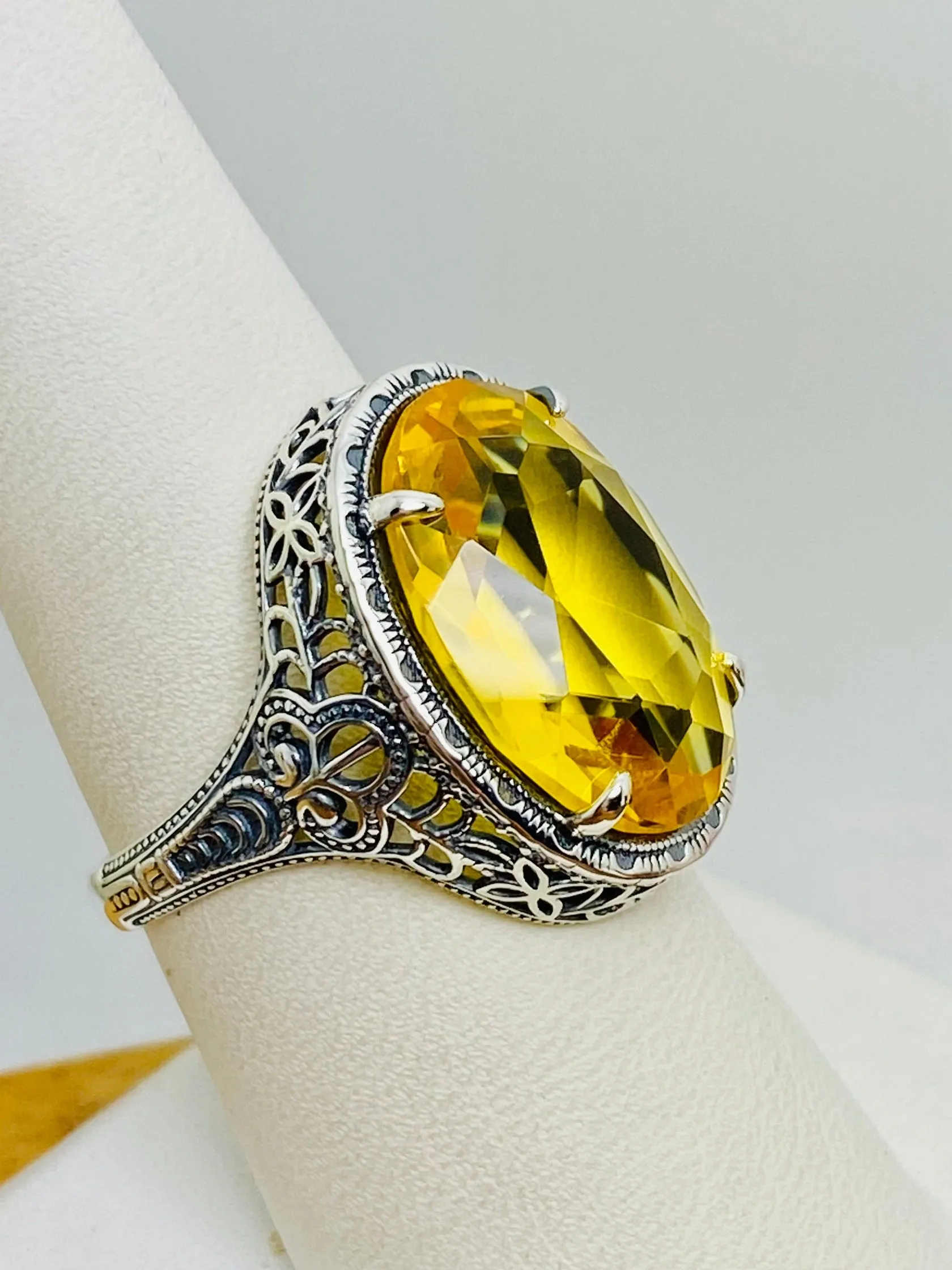 Yellow Citrine Ring, Art Deco Vintage Revival Jewelry #D230