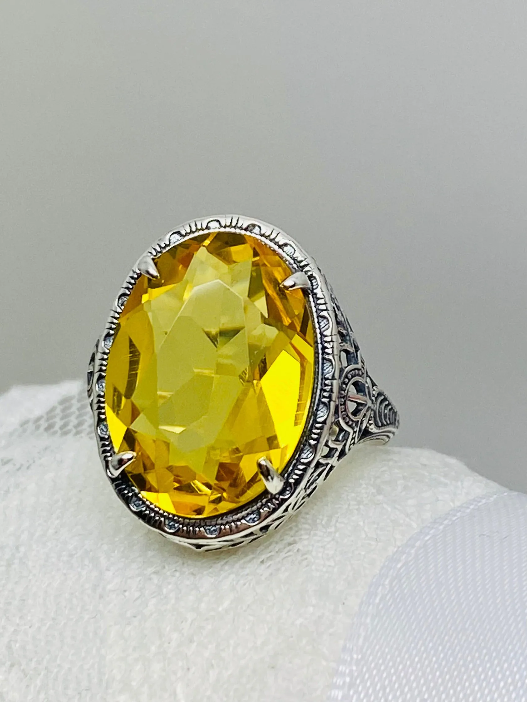 Yellow Citrine Ring, Art Deco Vintage Revival Jewelry #D230
