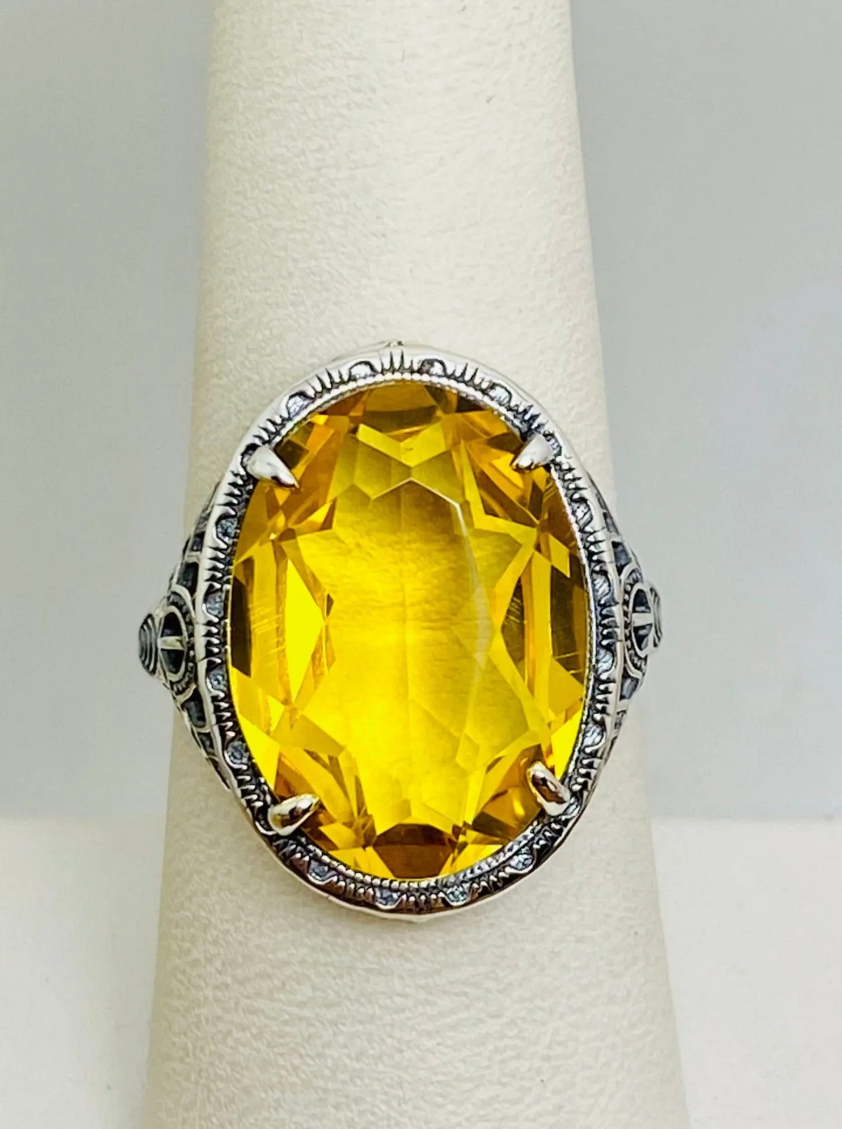 Yellow Citrine Ring, Art Deco Vintage Revival Jewelry #D230
