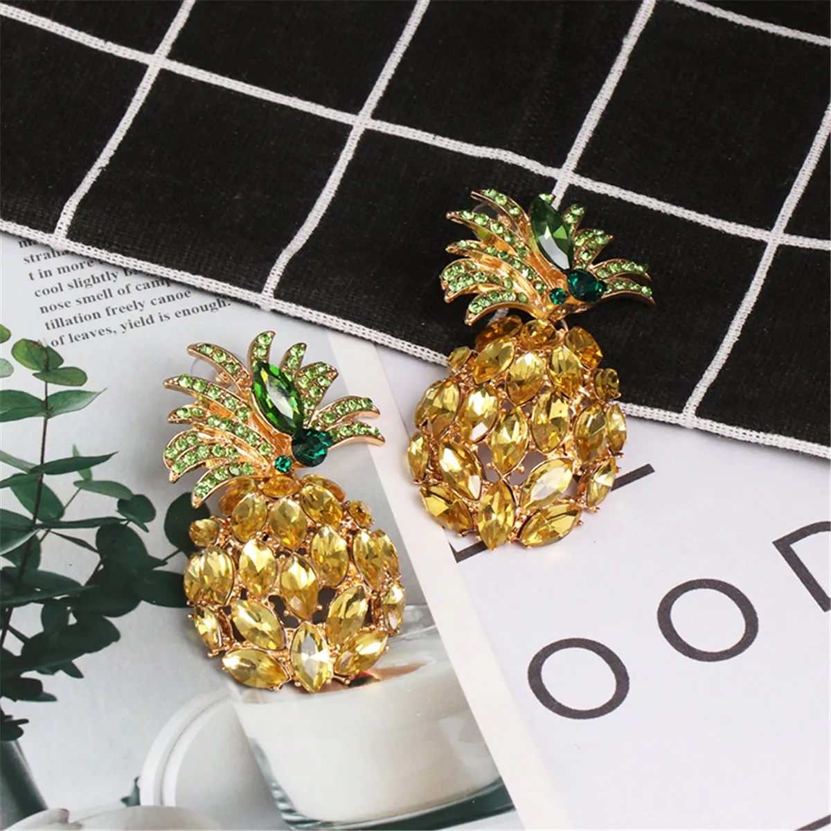 Yellow Crystal & Cubic Zirconia Pineapple Drop Earrings