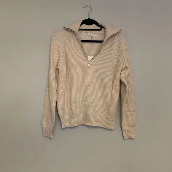 Z Supply Jayce Sandstone 3/4 Zip Pullover Sweater Women's Large Ribbed Cozy
