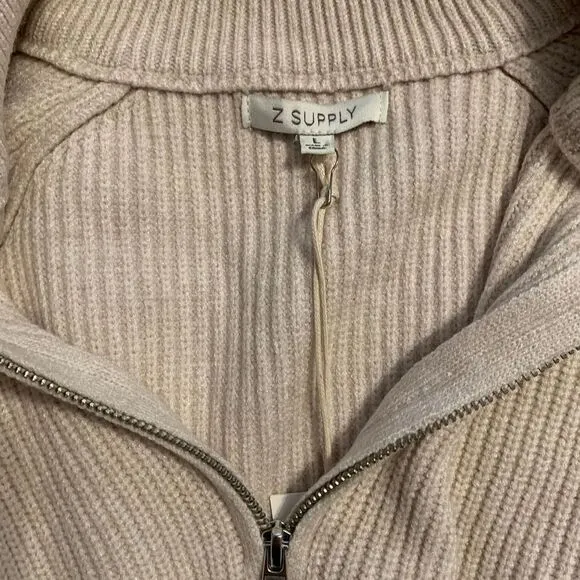 Z Supply Jayce Sandstone 3/4 Zip Pullover Sweater Women's Large Ribbed Cozy