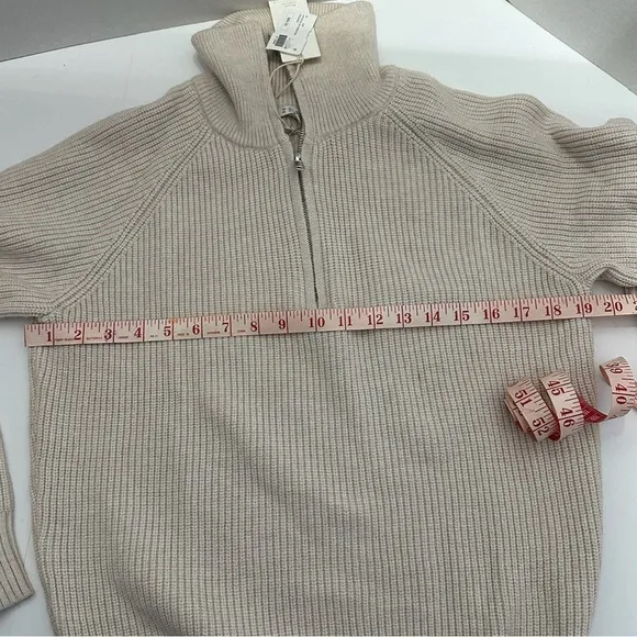Z Supply Jayce Sandstone 3/4 Zip Pullover Sweater Women's Large Ribbed Cozy