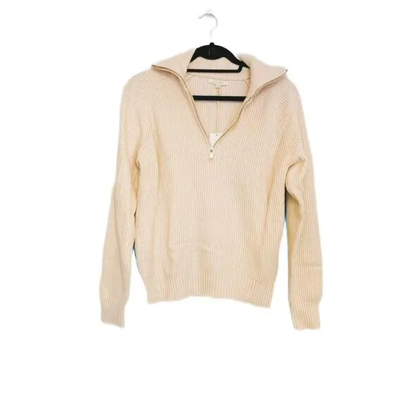 Z Supply Jayce Sandstone 3/4 Zip Pullover Sweater Women's Large Ribbed Cozy