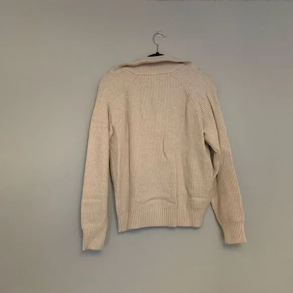 Z Supply Jayce Sandstone 3/4 Zip Pullover Sweater Women's Large Ribbed Cozy